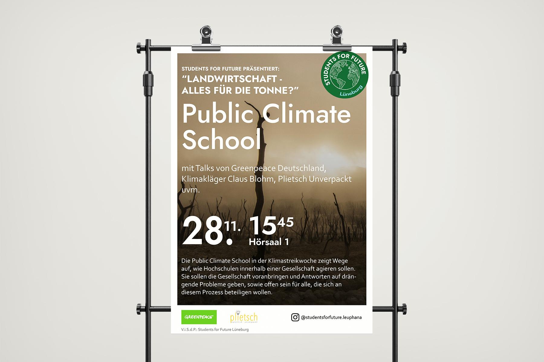Plakat der Public Climate School von Students For Future Lüneburg designed von flingodesign